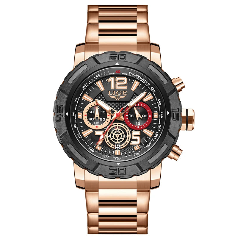 LIGE Men Watches with Date Militaries Fashion Watches For Men Waterproof Quartz Chronograph Sport Full Steel with Date