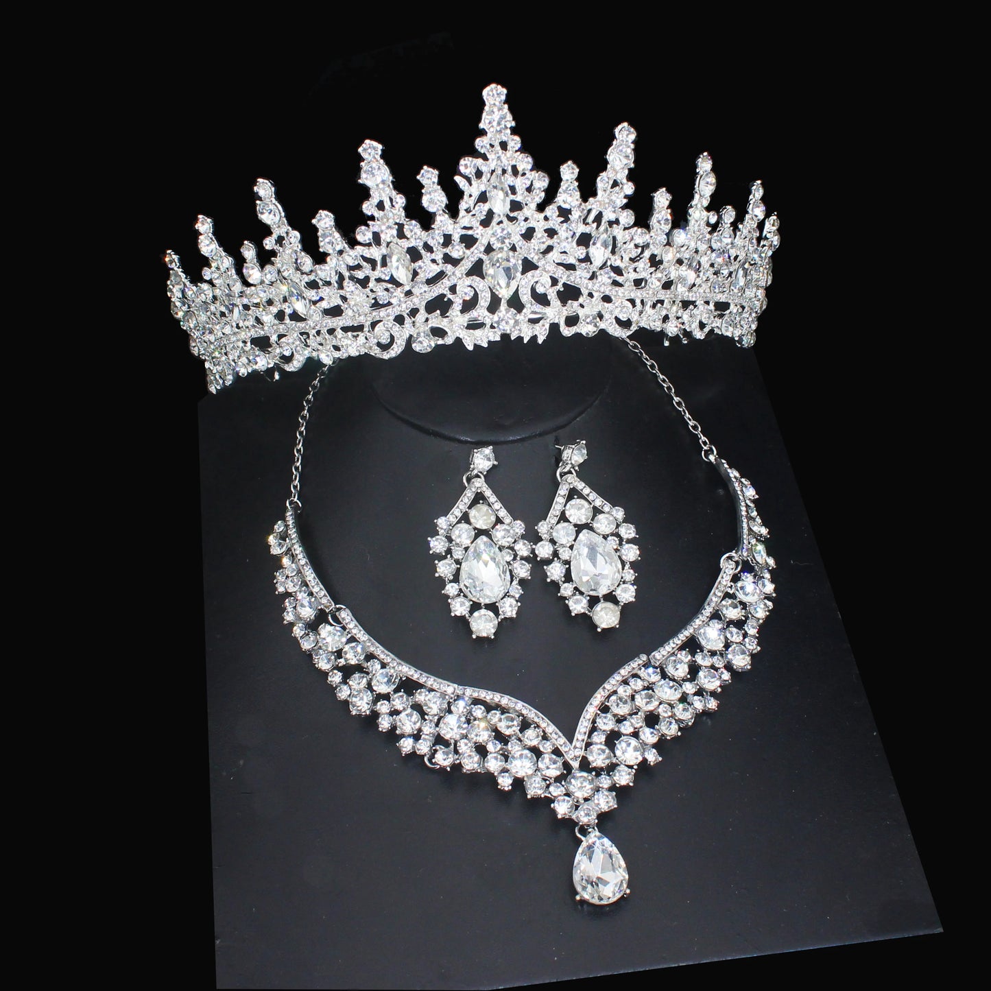 Crystal Wedding Bridal Jewelry Sets Women/Girl Gold Color Tiara/Crown Earrings Choker Necklace Bride Jewelry Set