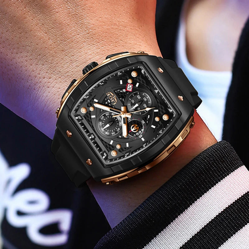 LIGE Top Brand Luxury Men's Watches Fashion Square Waterproof Men's Quartz Wristwatches Military Sports