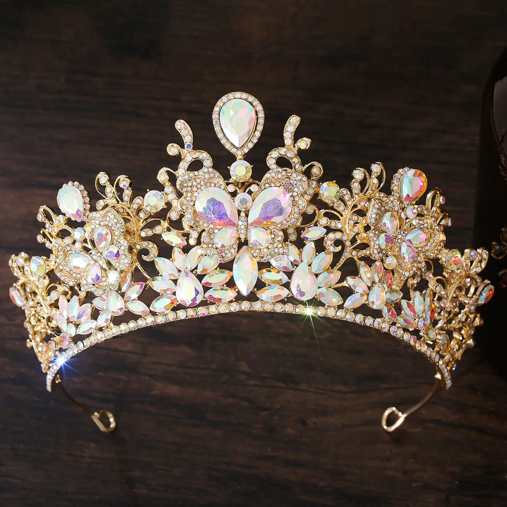 KMVEXO Baroque Big Crystal Butterfly Bridal Tiaras Crowns Headpiece Rhinestone Pageant Diadem Wedding Fairy and Bridal Crown