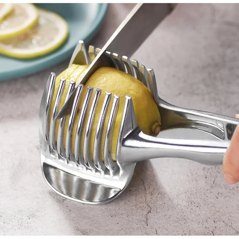 Stainless Steel Veg Holder to Dice and Slice safely & Precisely the Tomatoes Lemons Onions Fruits and More, Multi purpose Kitchenware