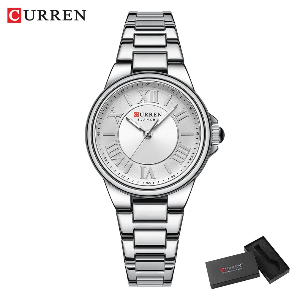 Women Watch CURREN Wristwatches Thin Quartz Watch with Luminous Hands Stainless Steel Bracelet