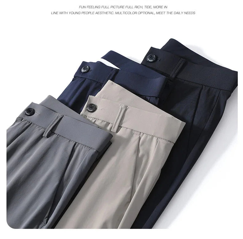 Men Pant Stretch Soft Thin, Elastic Waist Casual & Formal Trousers Wear for Male