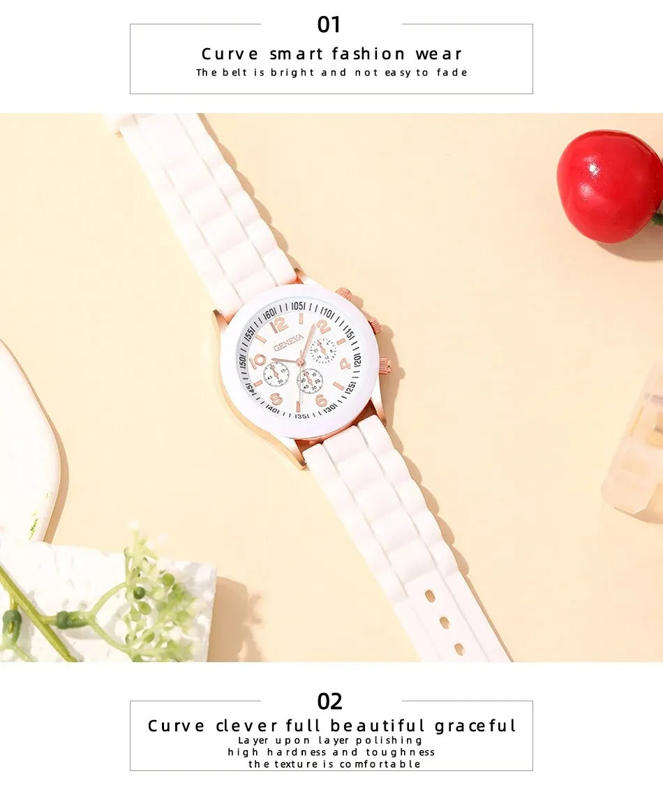 Women Quartz Watch in Silicon Strip in (4 Pcs Set, 2pcs Watch, & 2 pcs Bracelet) Watches Luxury Set