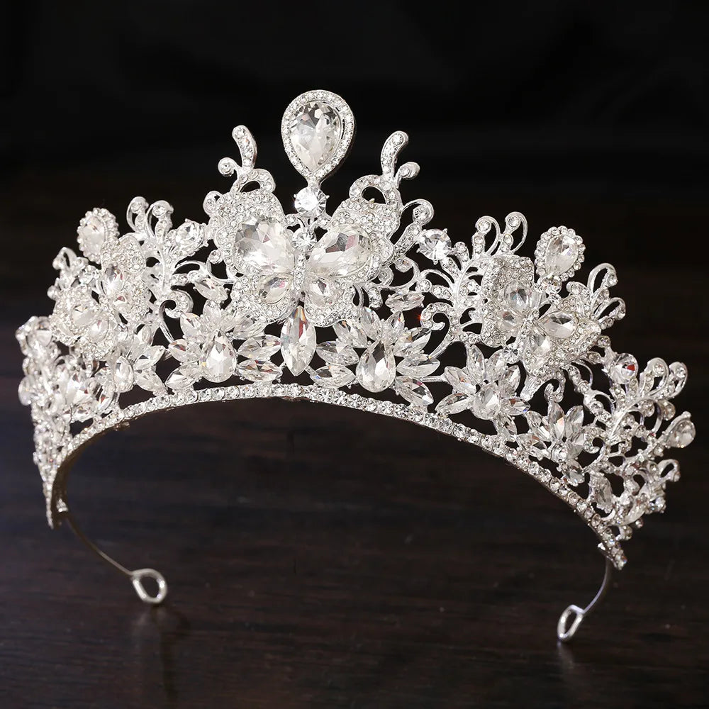KMVEXO Baroque Big Crystal Butterfly Bridal Tiaras Crowns Headpiece Rhinestone Pageant Diadem Wedding Fairy and Bridal Crown