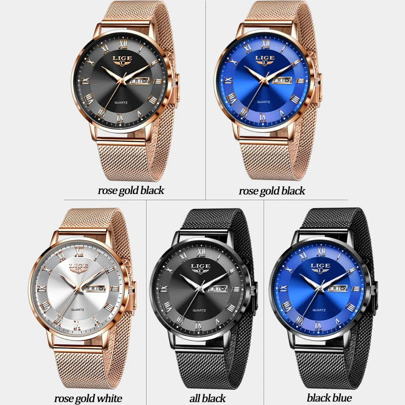 LIGE Watch for Women Luxury Creative Steel Women's Bracelet Watches Female Waterproof