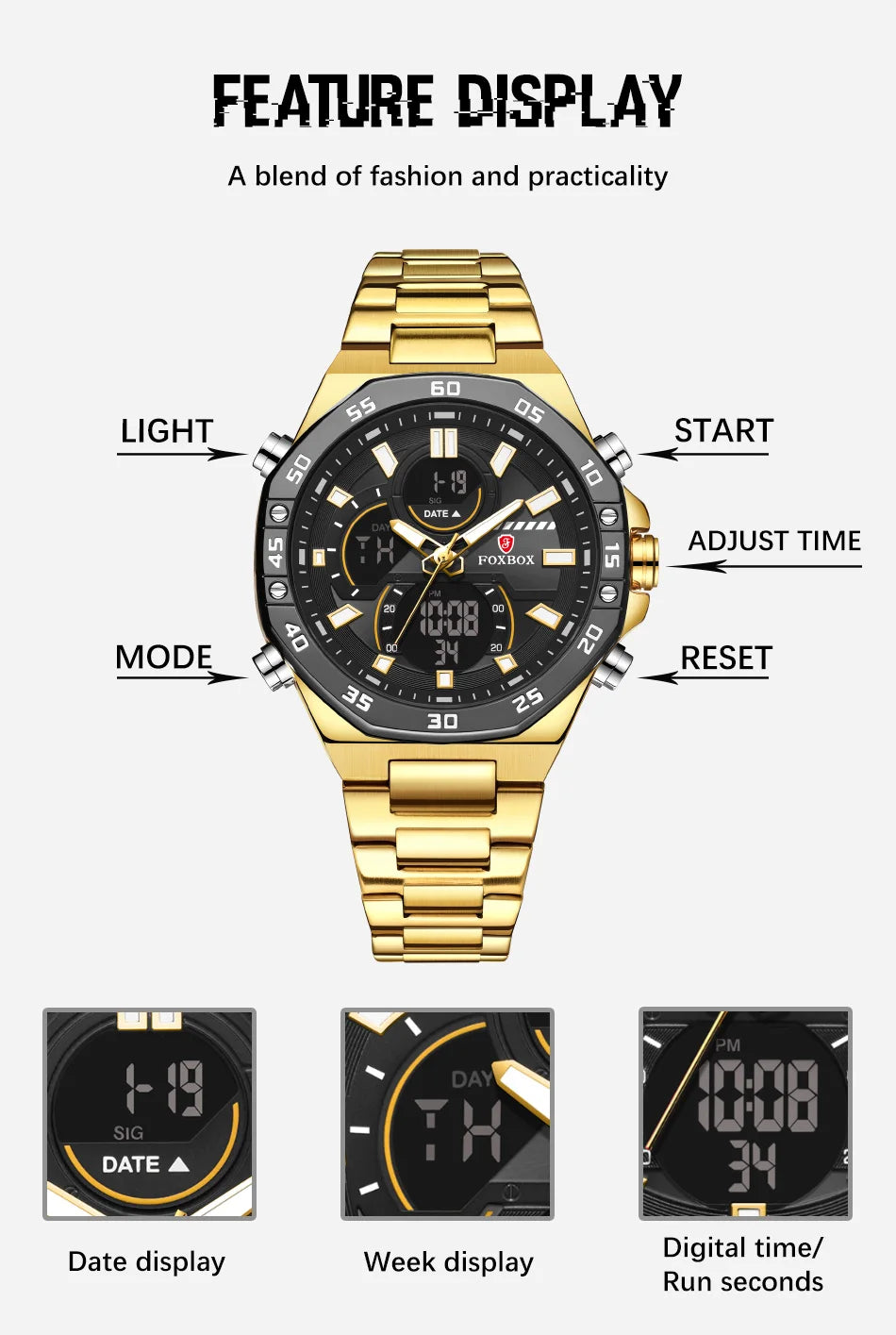 LIGE Men Dual Display Watch For Casual Sports Military Chronograph Wristwatch Top Brand Luxury Waterproof