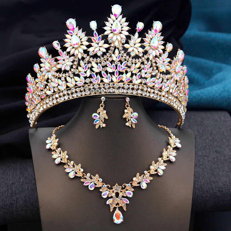 High Opal Pink Tiaras and necklace earrings Bridal Jewelry Sets or Crown Prom Birthday Costume