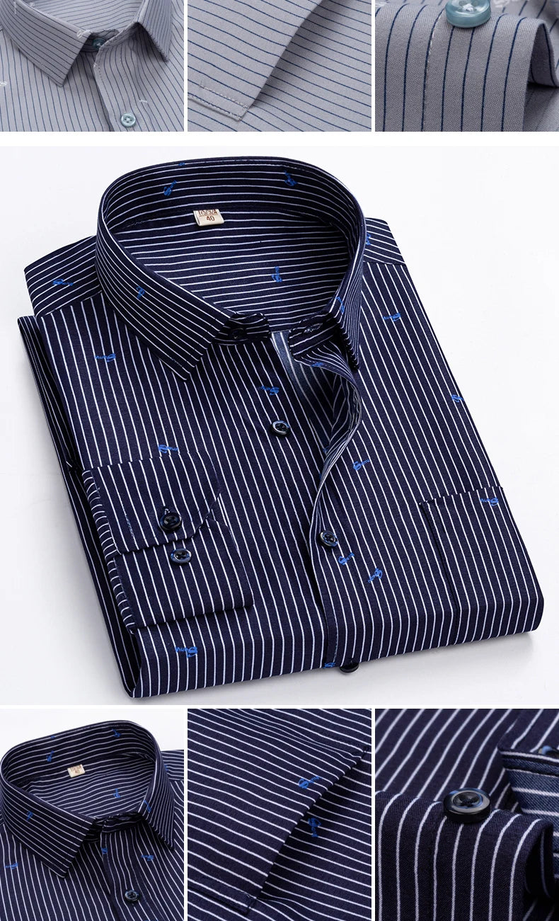 Men's Shirt Long Sleeve Striped Dress Shirt Regular Formal Business Social Button-up Easy Care Luxury Shirts