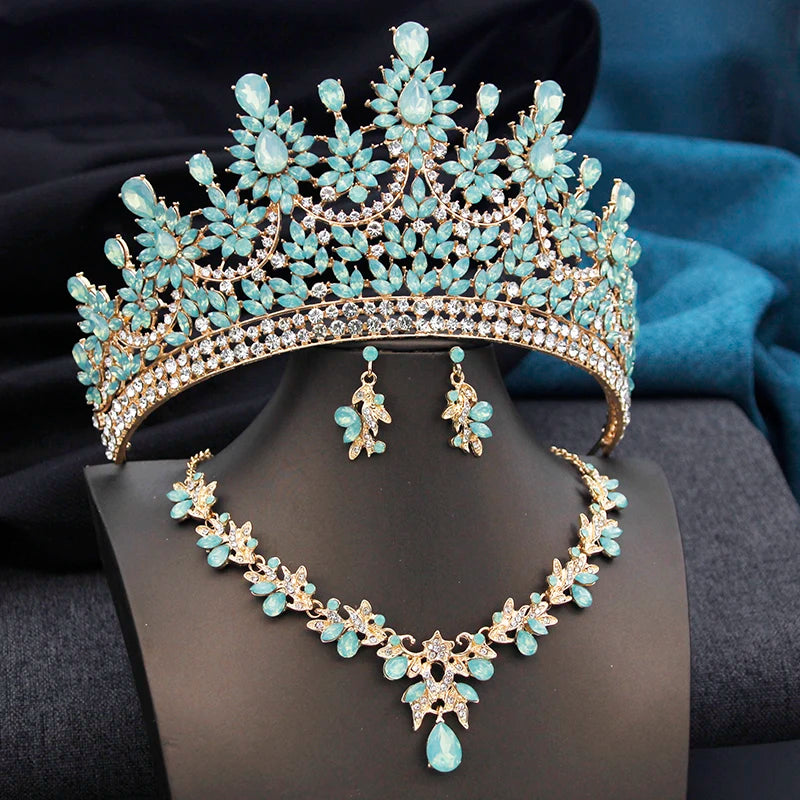 High Opal Pink Tiaras and necklace earrings Bridal Jewelry Sets or Crown Prom Birthday Costume