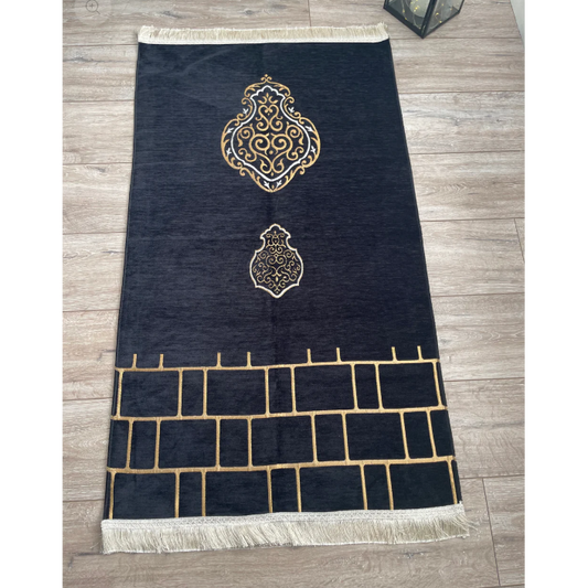 Prayer Carpet ( Janamaz )Gold and Black Various Pattern ( Sajjādat aṣ-ṣalāt ) ( Sajājīd aṣ-ṣalāt ) ( Sajjadah ) (Delivery within UAE only)