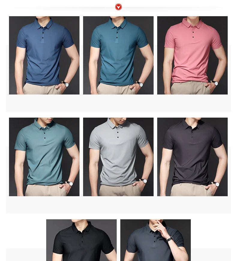 Men's Polo T-Shirt Summer Thin Breathable Stretch Casual Lapel Polo Shirt Male Brand Clothing