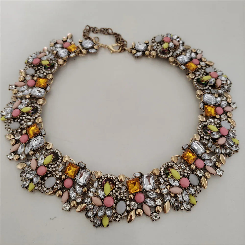 Crystal Rhinestones Necklace Earrings Bridal Jewelry Sets Big Choker Necklace