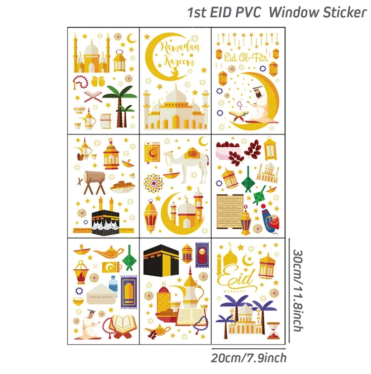 Eid Window Stickers Ramadan Decoration Eid Mubarak Decor for Home Ramadan Kareem Party Supplies Eid Al-fitr