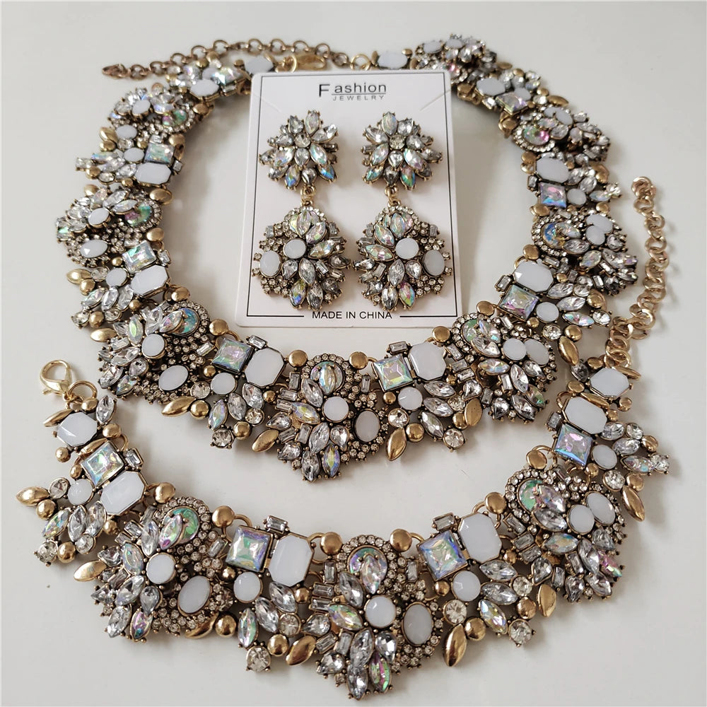 Crystal Rhinestone Jewelry Sets Necklace Bracelets & Earrings Set Wedding Bridal Jewelry