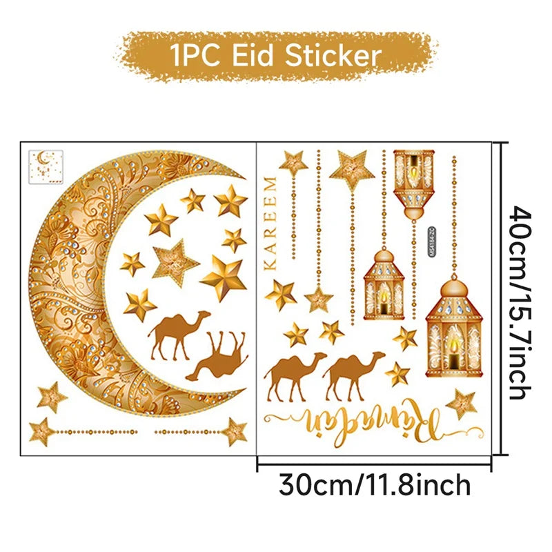 Eid Window Stickers Ramadan Decoration 2024 Eid Mubarak Decor for Home Ramadan Kareem Islam Muslim Party Supplies Eid Al-fitr