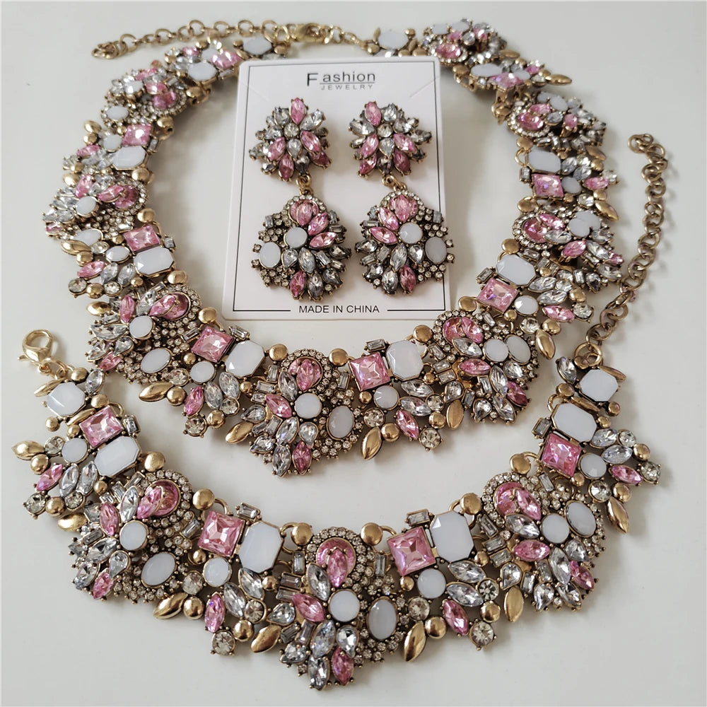 Crystal Rhinestone Jewelry Sets Necklace Bracelets & Earrings Set Wedding Bridal Jewelry