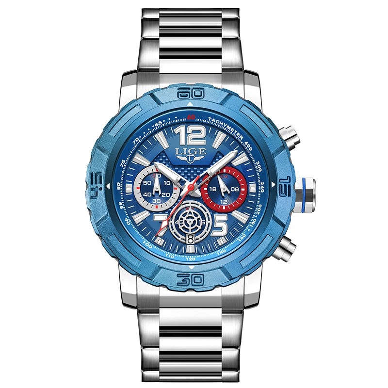 LIGE Men Watches with Date Militaries Fashion Watches For Men Waterproof Quartz Chronograph Sport Full Steel with Date