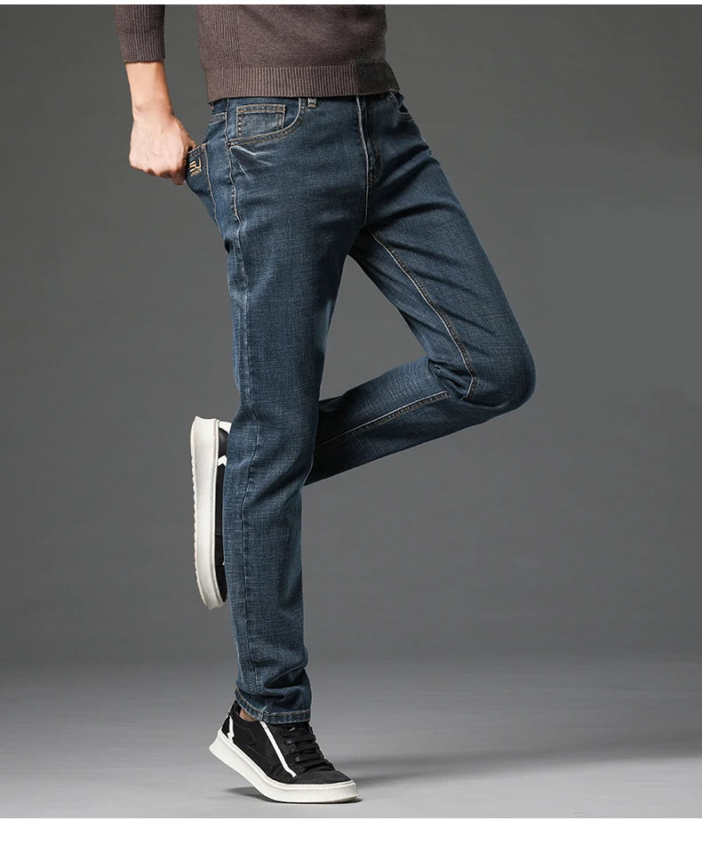 Men Jean Pant Cotton Stretch Classic Retro Straight Slim Straight Trouser Male Clothing Pants