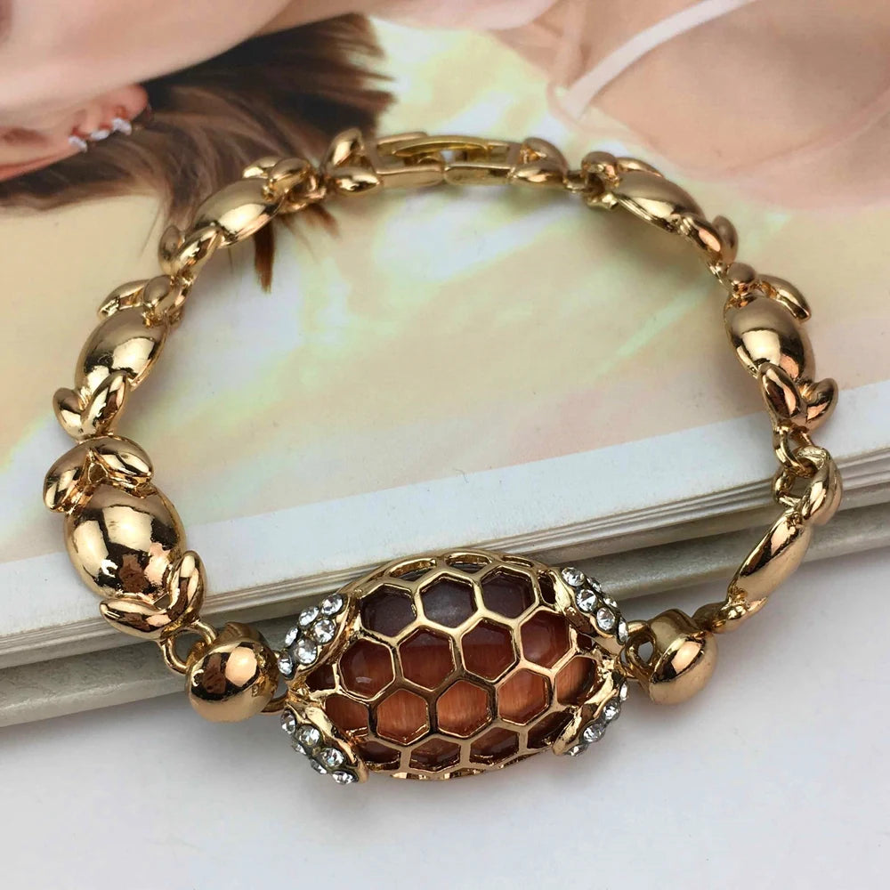 Gold-Plated Beads Necklace Earrings Bracelet Ring Sets Girls Birthday Gifts FHK17030