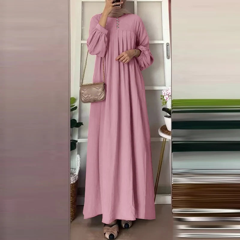 Abaya, Long Dress, Maxi for Muslim Women ZANZEA Vintage Autumn Sundress Fashion Long Lantern Sleeve Solid Maxi Dress Robe