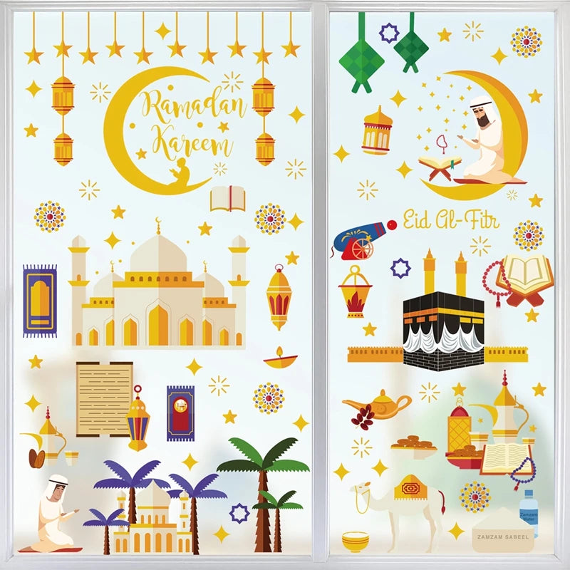 Eid Window Stickers Ramadan Decoration Eid Mubarak Decor for Home Ramadan Kareem Party Supplies Eid Al-fitr