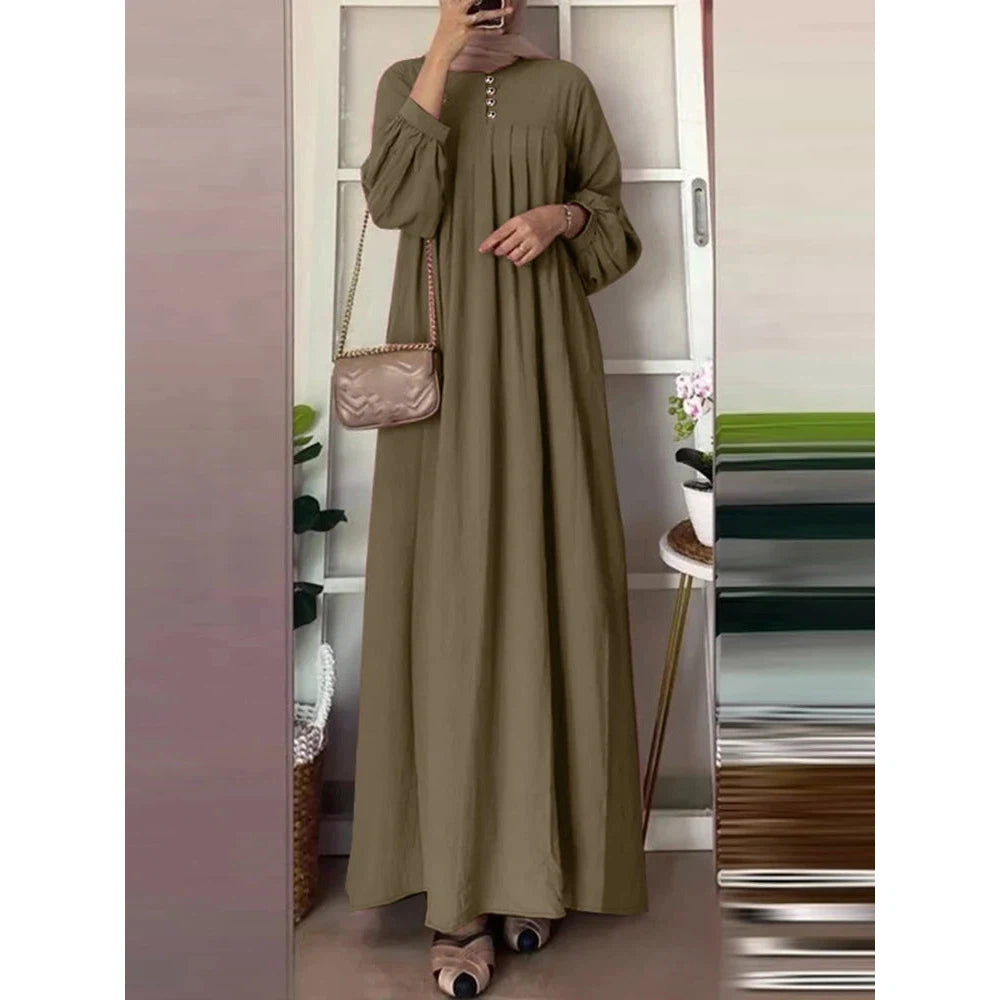 Abaya, Long Dress, Maxi for Muslim Women ZANZEA Vintage Autumn Sundress Fashion Long Lantern Sleeve Solid Maxi Dress Robe