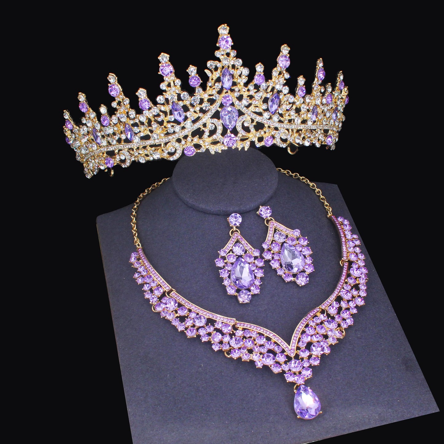 Crystal Wedding Bridal Jewelry Sets Women/Girl Gold Color Tiara/Crown Earrings Choker Necklace Bride Jewelry Set