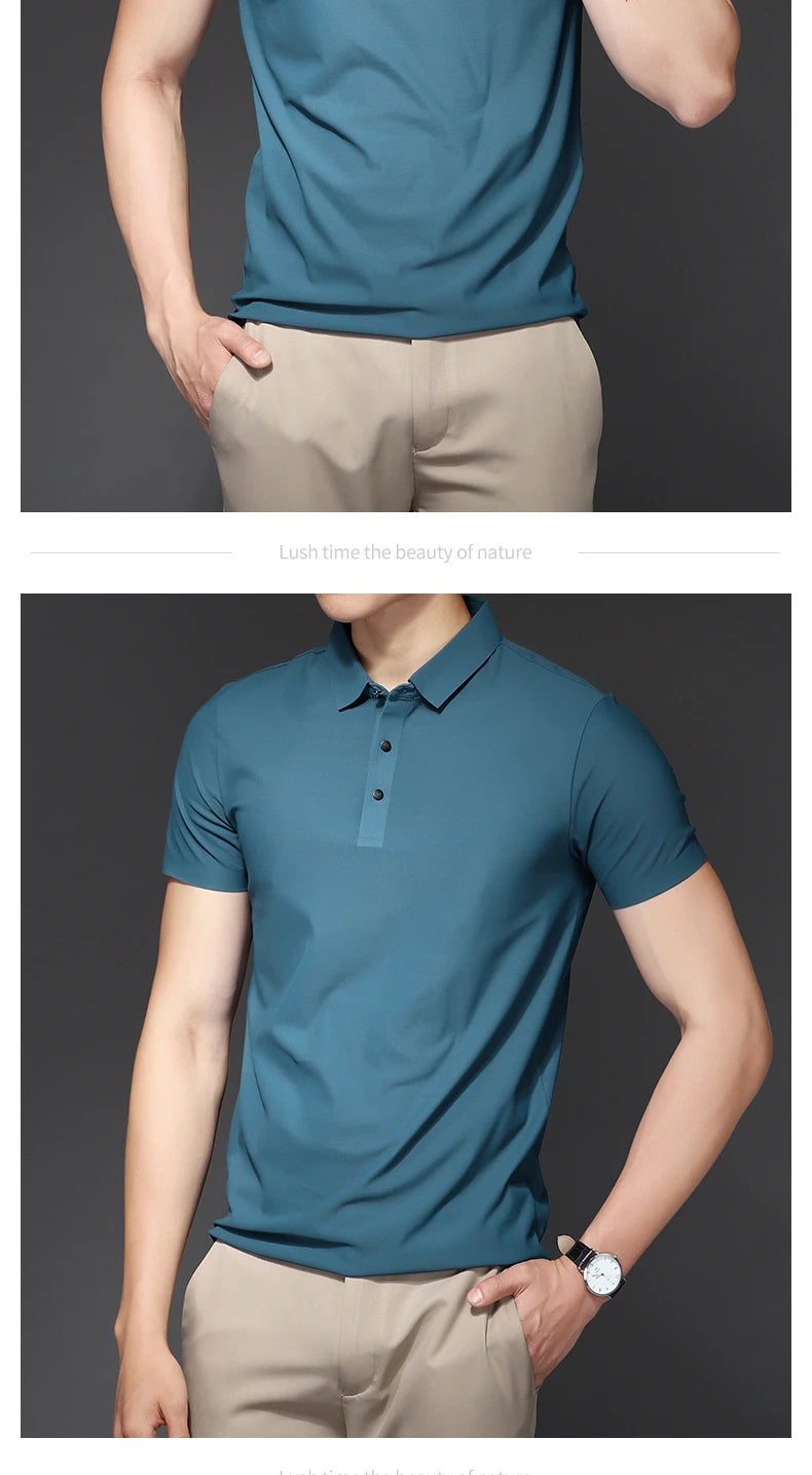 Men's Polo T-Shirt Summer Thin Breathable Stretch Casual Lapel Polo Shirt Male Brand Clothing