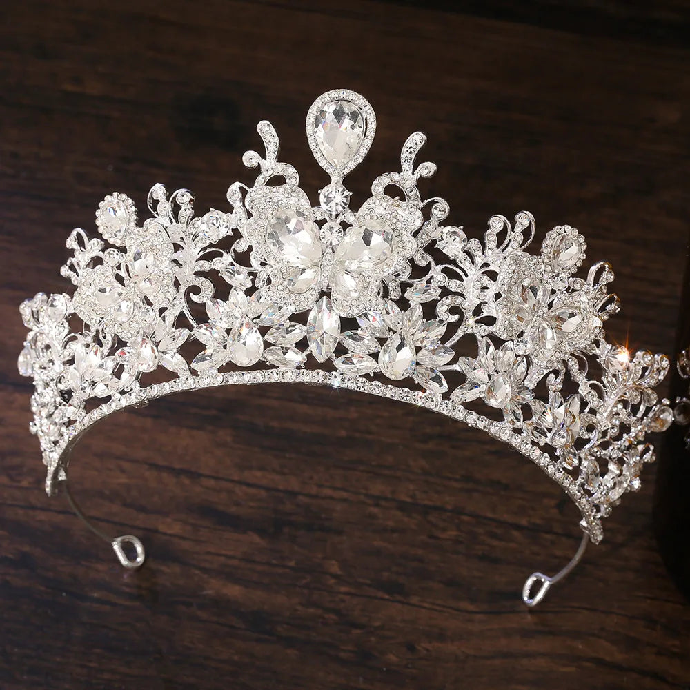KMVEXO Baroque Big Crystal Butterfly Bridal Tiaras Crowns Headpiece Rhinestone Pageant Diadem Wedding Fairy and Bridal Crown