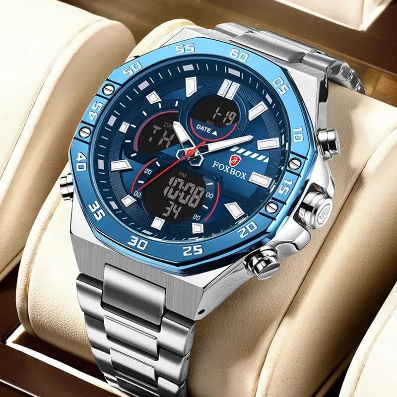 LIGE Men Dual Display Watch For Casual Sports Military Chronograph Wristwatch Top Brand Luxury Waterproof