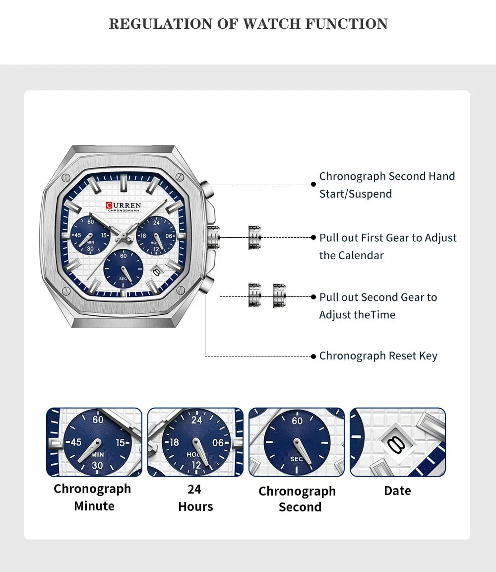 Men Quartz Watches CURREN Full Steel Waterproof Chronograph Wristwatch Men Relogio Masculino