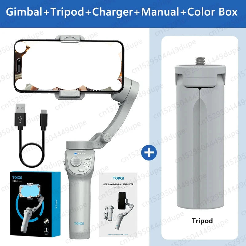 Gimbal Stabilizer with Fill Light for Smartphone, 3-Axis Foldable Handheld Gimbal with Tripod for iPhone Android Vlog.