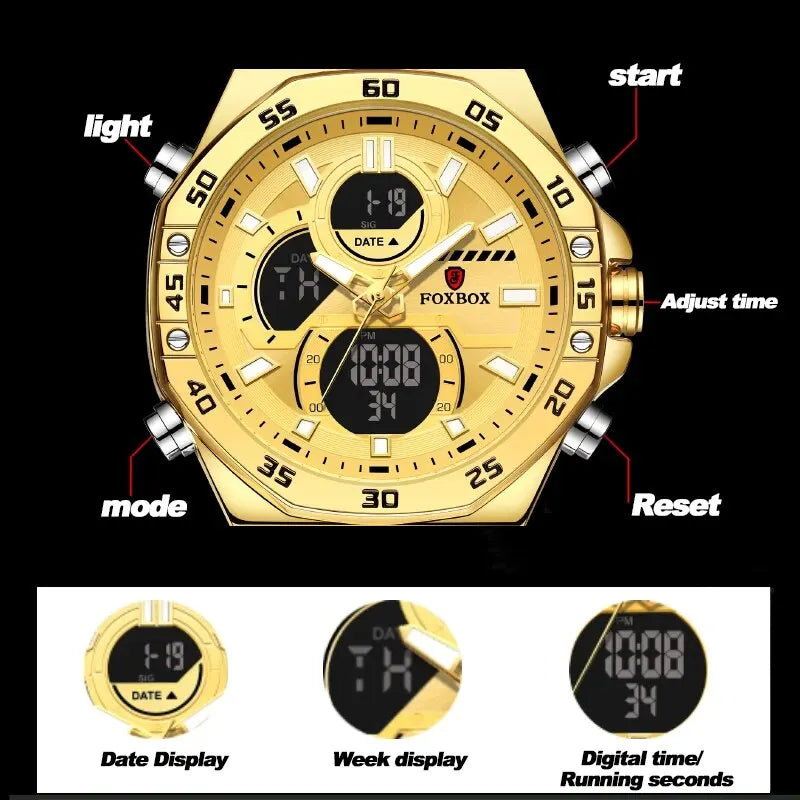 LIGE Men Dual Display Watch For Casual Sports Military Chronograph Wristwatch Top Brand Luxury Waterproof