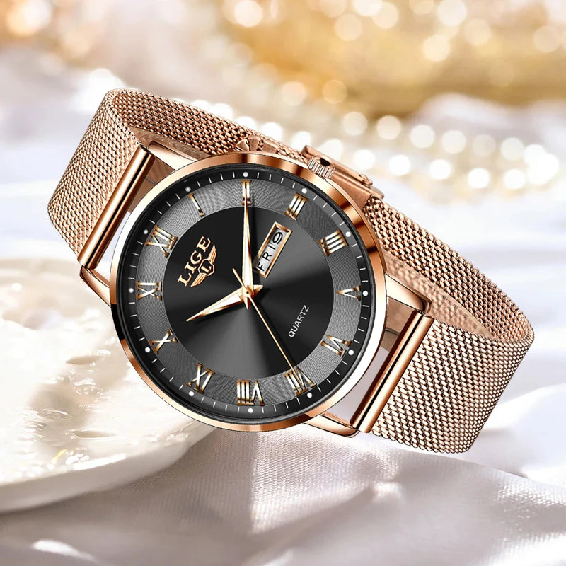 LIGE Watch for Women Luxury Creative Steel Women's Bracelet Watches Female Waterproof