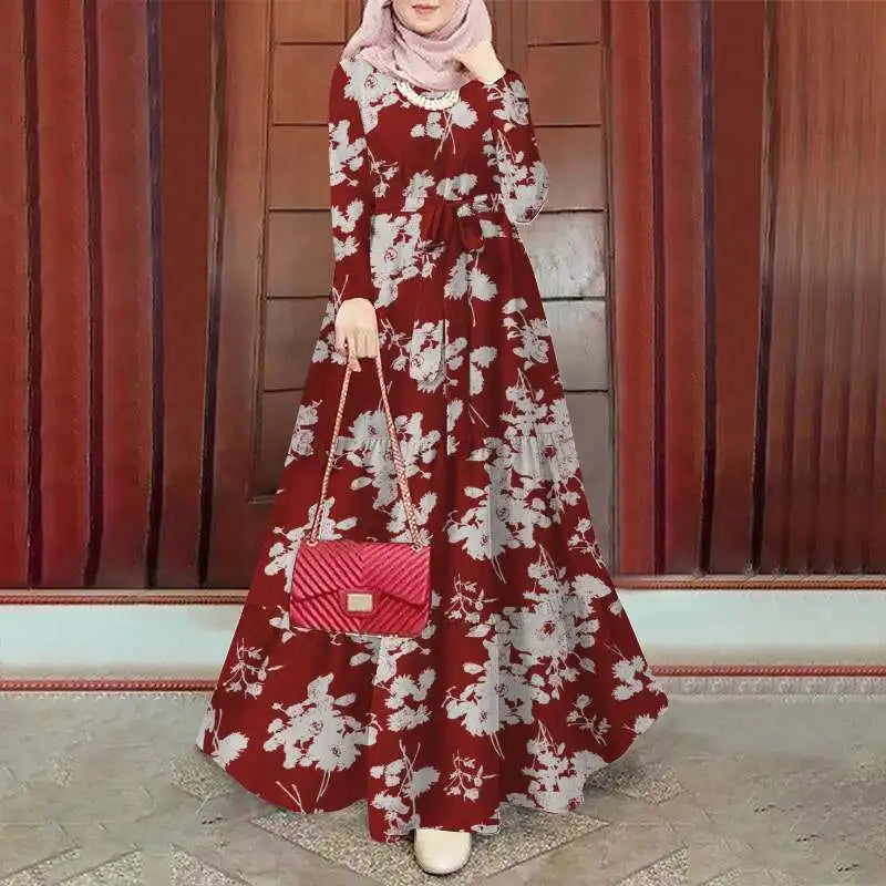 Women Muslim Abaya Long Dress ZANZEA Vintage Long Sleeve Floral Printed Sundress Marocain Eid Mubarek Ramadan Turkey Vestido