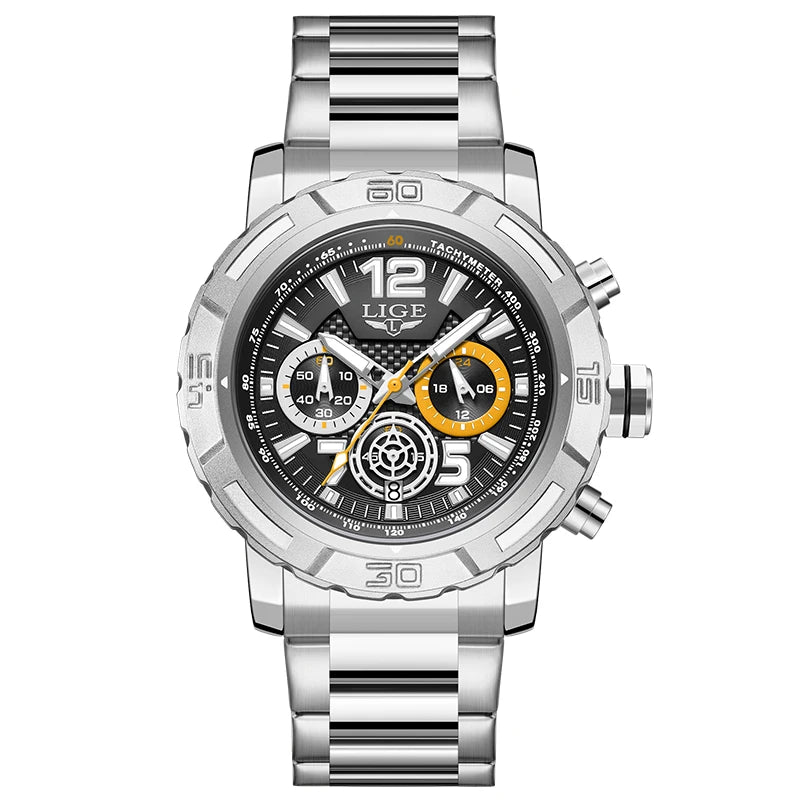 LIGE Men Watches with Date Militaries Fashion Watches For Men Waterproof Quartz Chronograph Sport Full Steel with Date