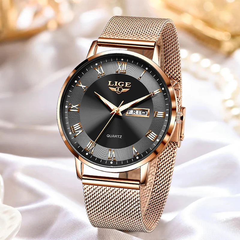 LIGE Watch for Women Luxury Creative Steel Women's Bracelet Watches Female Waterproof