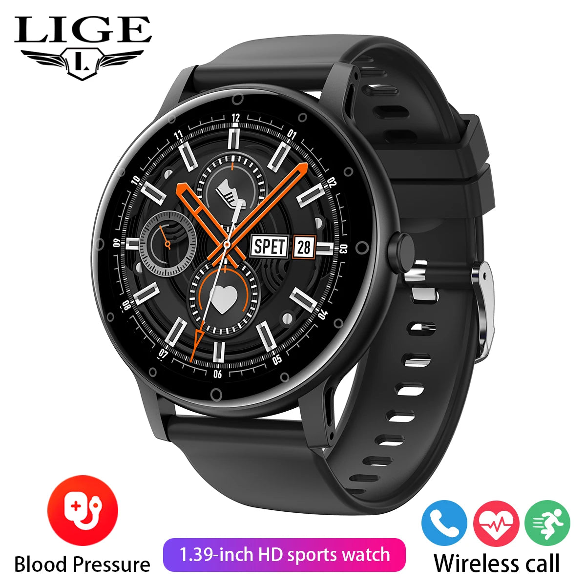 LIGE Smart Watch Men Outdoor Bluetooth Call Sports Fitness Watches Health Monitor Waterproof For Android IOS Smartwatch