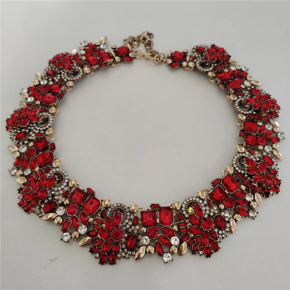 Crystal Rhinestones Necklace Earrings Bridal Jewelry Sets Big Choker Necklace