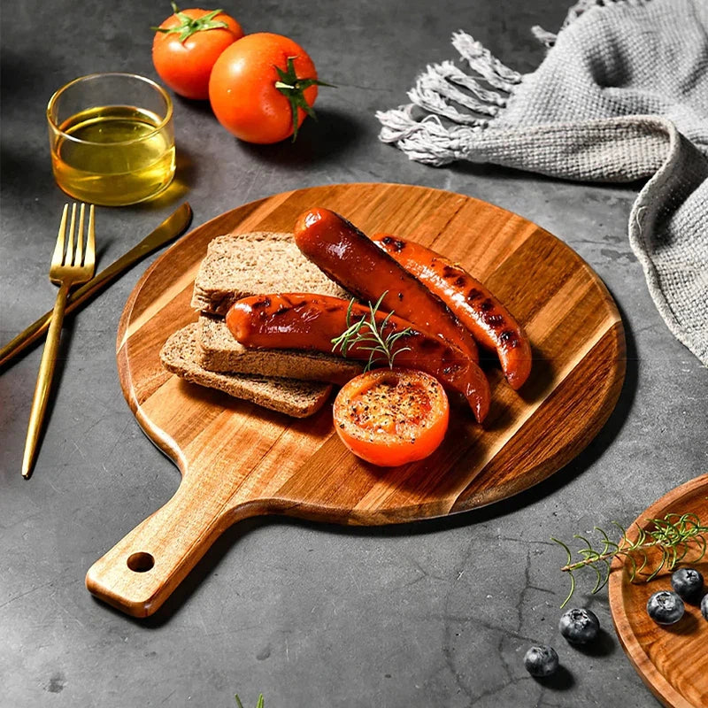 Wood Cutting Board Circular Hanging Chopping Board with Handle Kitchen Cutting Board