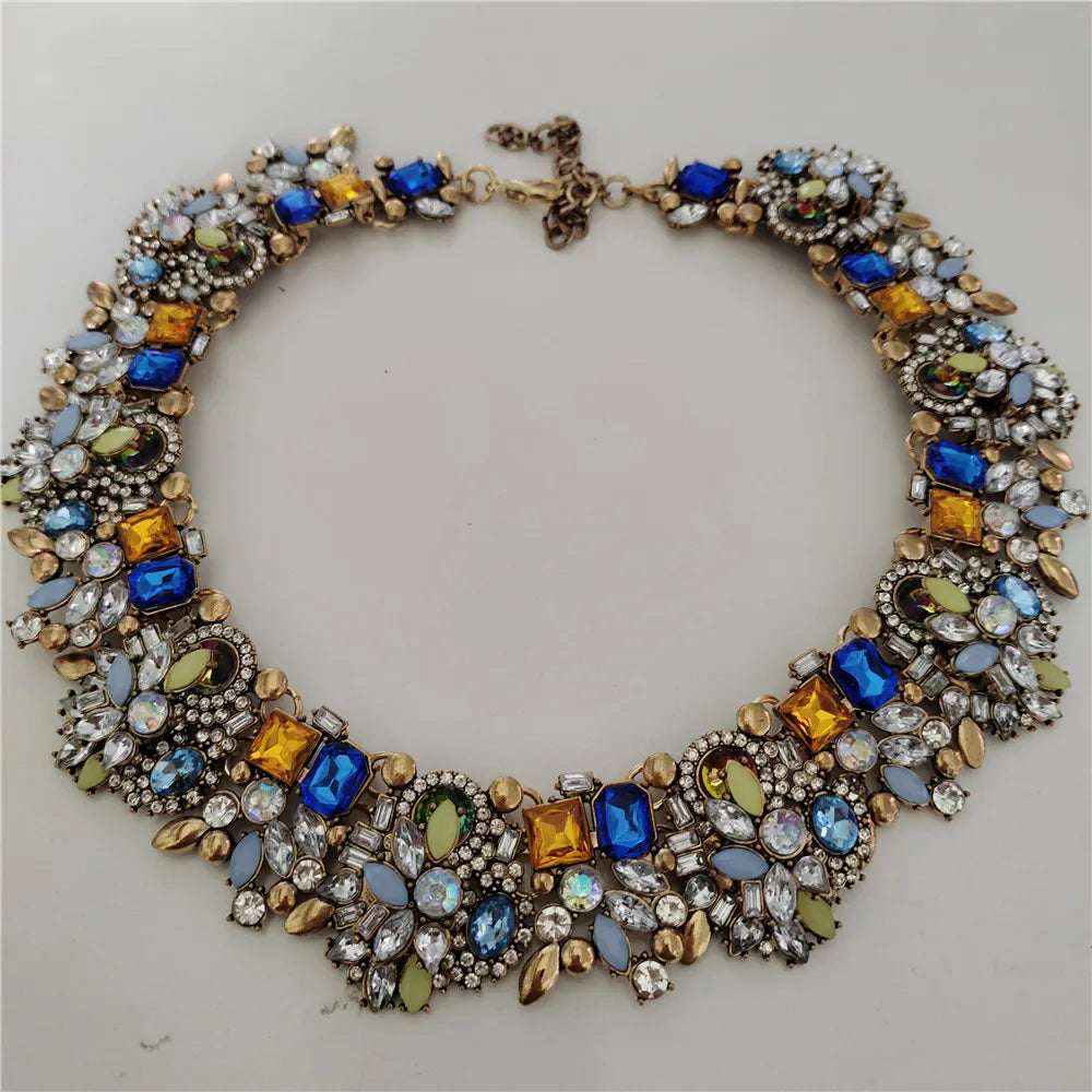 Crystal Rhinestones Necklace Earrings Bridal Jewelry Sets Big Choker Necklace