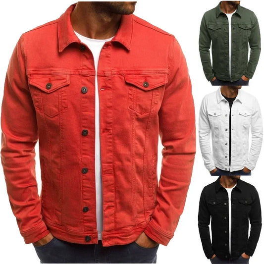 Men's Denim Jacket Autumn Clothing Fashion Jackets Solid Color Multi-pocket Long Sleeve Top Streetwear