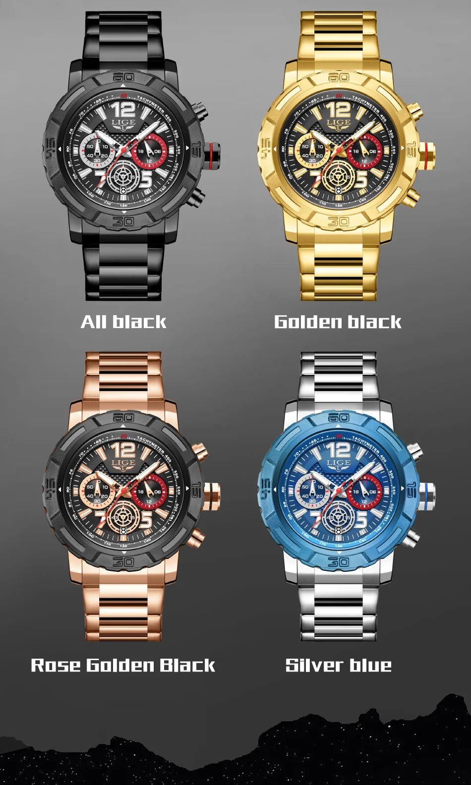 LIGE Men Watches with Date Militaries Fashion Watches For Men Waterproof Quartz Chronograph Sport Full Steel with Date