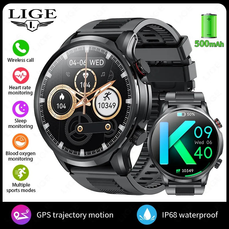 LIGE Smart Watch 1.95 inch Large Screen Bluetooth Calling Health Monitoring 500mAh Large Battery AI Voice Men Smartwatch EX100