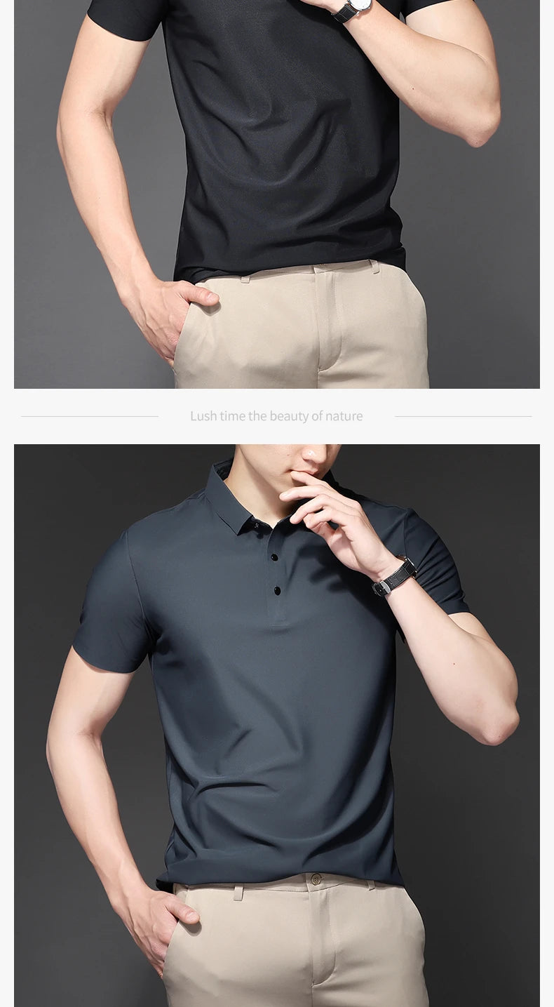 Men's Polo T-Shirt Summer Thin Breathable Stretch Casual Lapel Polo Shirt Male Brand Clothing