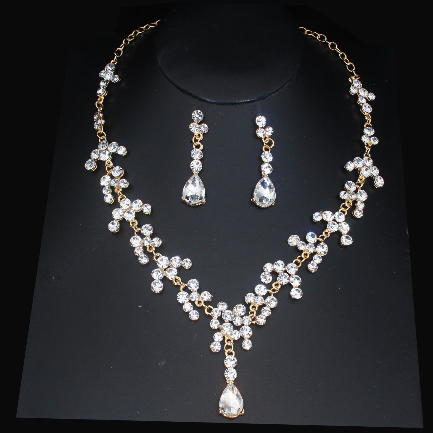 Crystal Wedding Bridal Jewelry Sets Women/Girl Gold Color Tiara/Crown Earrings Choker Necklace Bride Jewelry Set