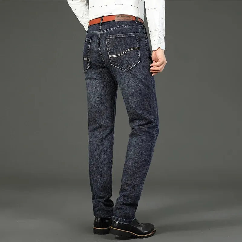 Men's Jeans Casual Straight Stretch Fashion Classic Blue Black Work Denim Trousers Male Brand Clothing