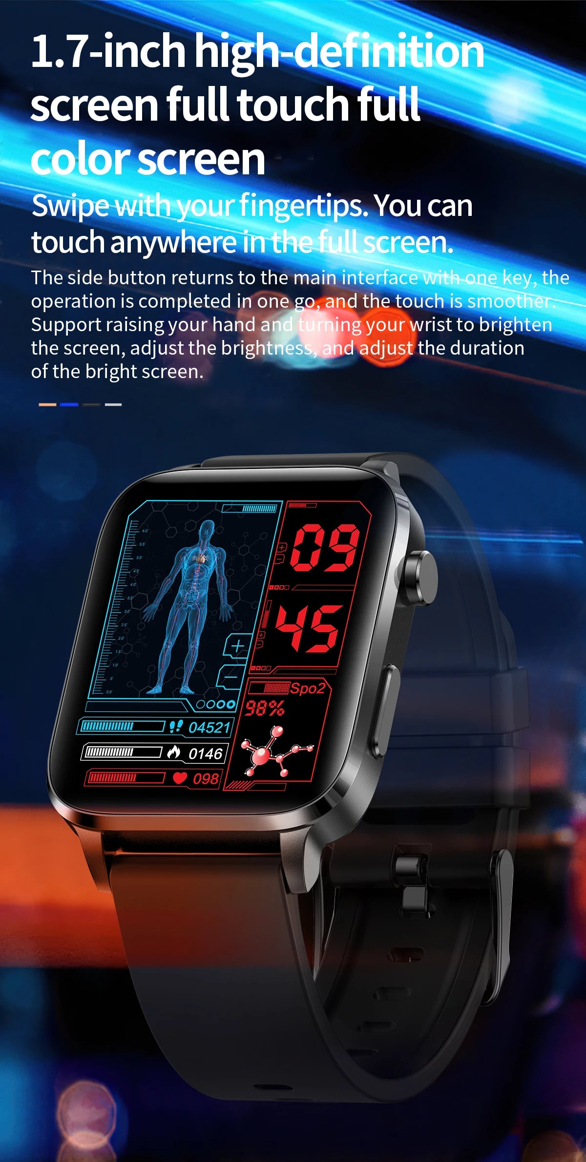 Lige Men Smart Watch Laser Treatment Health Heart Rate Blood Pressure Waterproof Sport Watch Body Temperature