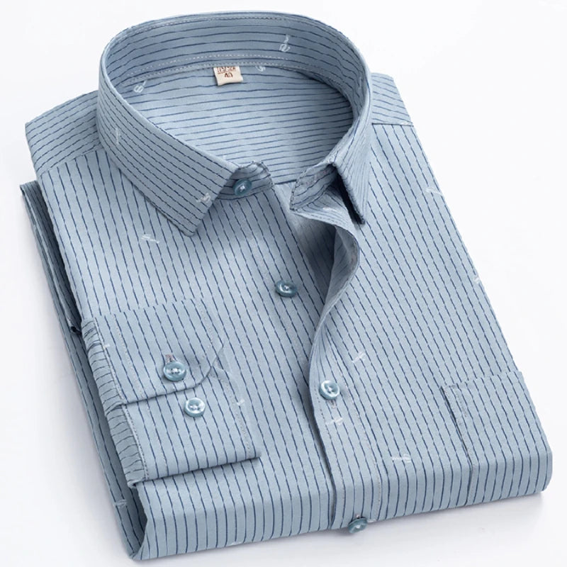 Men's Shirt Long Sleeve Striped Dress Shirt Regular Formal Business Social Button-up Easy Care Luxury Shirts